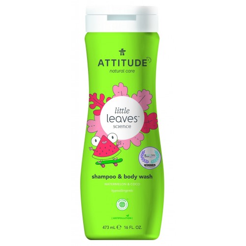 DĚTSKÉ TĚLOVÉ MÝDLO A ŠAMPON 2v1 S VŮNÍ MELOUNU A KOKOSU (473 ml) Attitude Little leaves