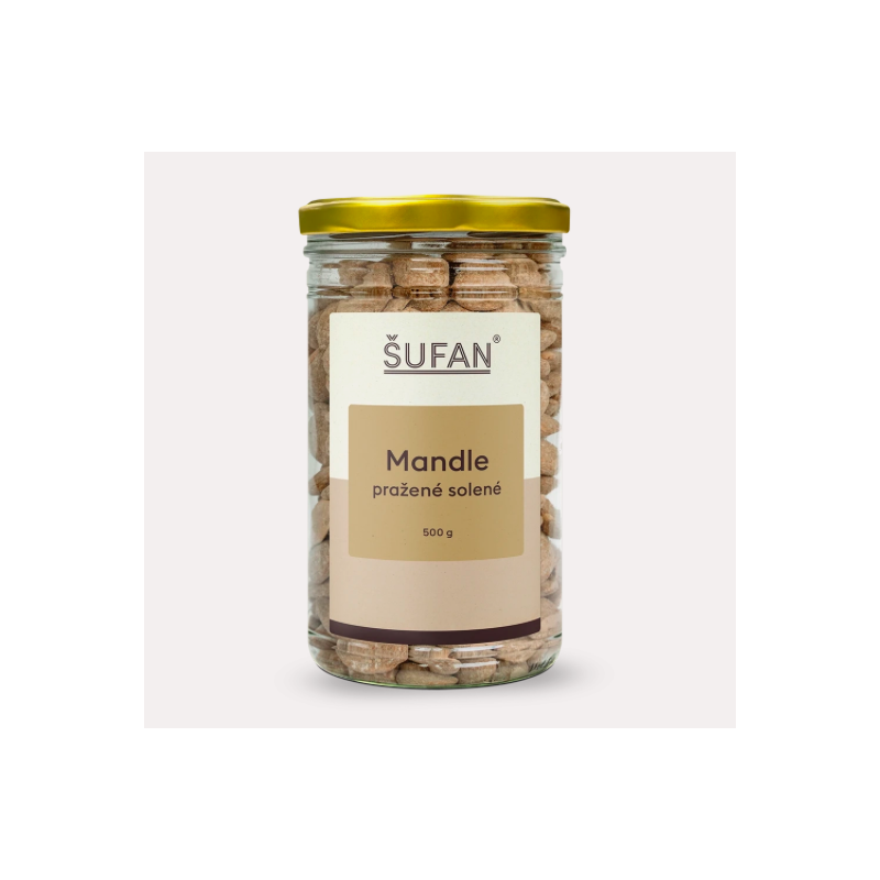 MANDLE PRAŽENÉ SOLENÉ VE SKLE (500g) Šufan