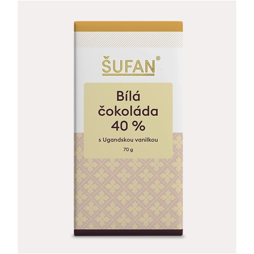 BÍLÁ ČOKOLÁDA 40% S UGANDSKOU VANILKOU (70 g) Šufan