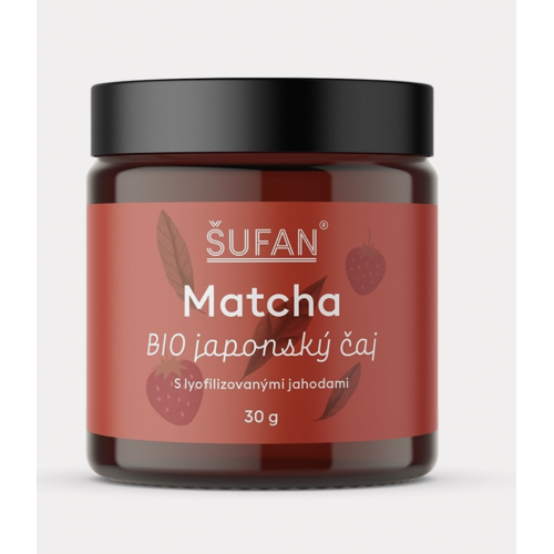 BIO JAPONSKÝ ČAJ MATCHA S LYOFILIZOVANÝMI JAHODAMI (30 g) Šufan
