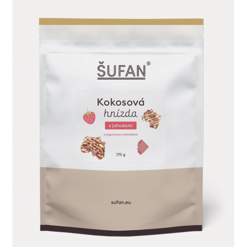 KOKOSOVÁ HNÍZDA S JAHODAMI A JOGURTOVOU ČOKOLÁDOU (170 g) Šufan