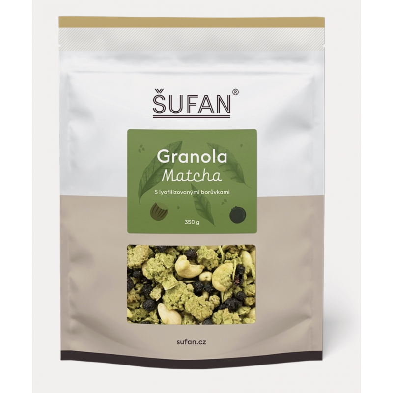 GRANOLA MATCHA S LYOFILIZOVANÝMI BORŮVKAMI (350 g) Šufan