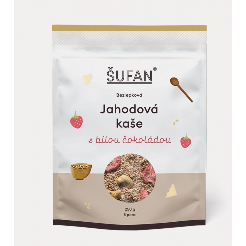 JAHODOVÁ KAŠE S BÍLOU ČOKOLÁDOU (250 g) Šufan