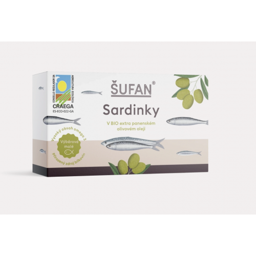 SARDINKY V BIO OLIVOVÉM OLEJI (85 g) Šufan