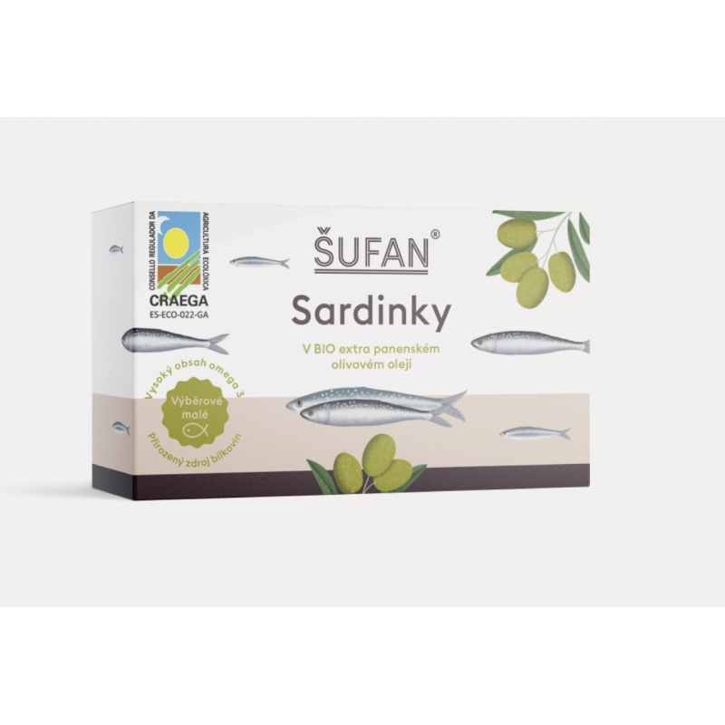 SARDINKY V BIO OLIVOVÉM OLEJI (85 g) Šufan