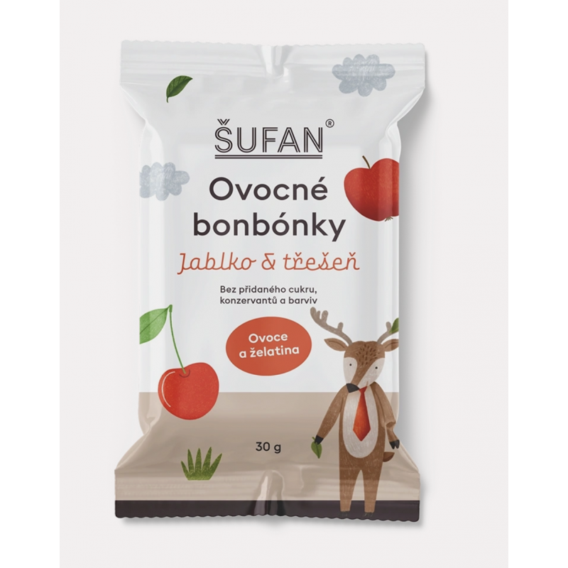 OVOCNÉ BONBÓNKY JABLKO A TŘEŠEŇ (30 g) Šufan